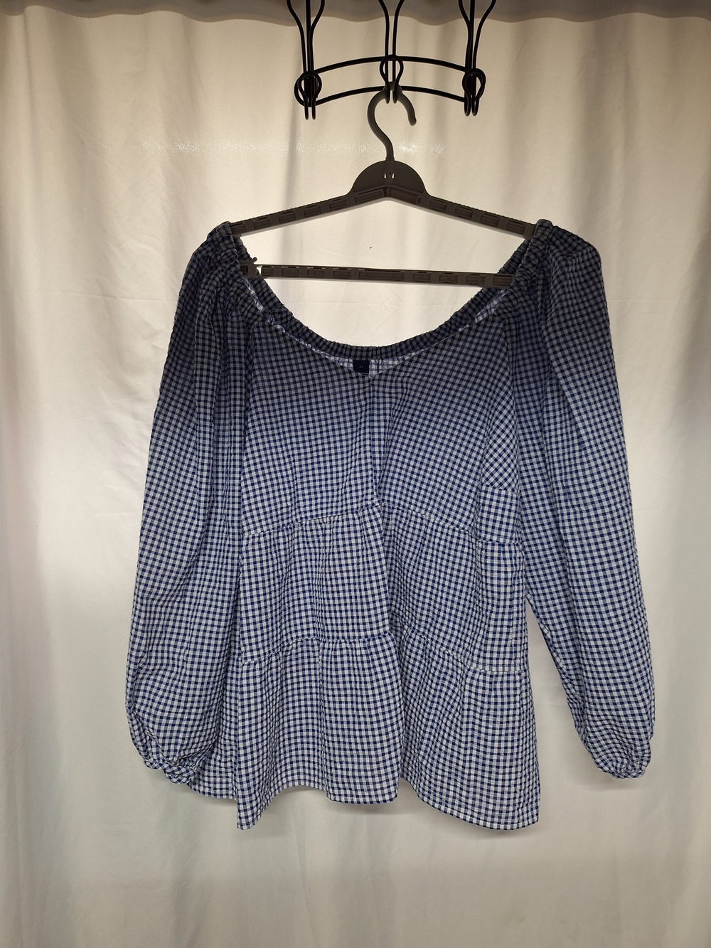 Old Navy Blue Gingham Peasant Blouse